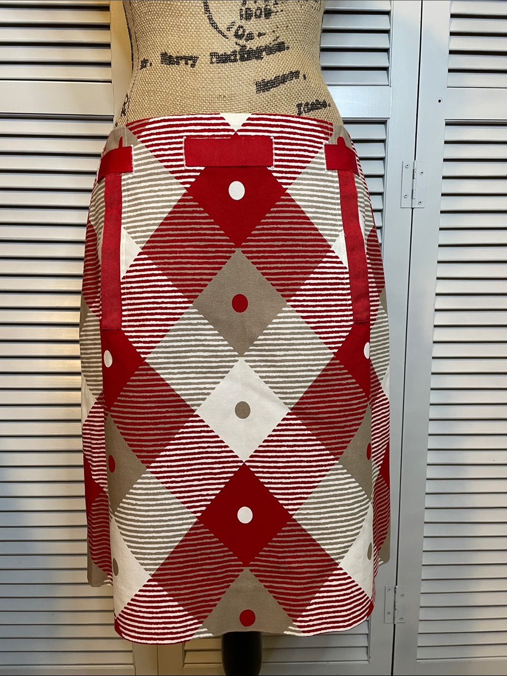 EUC Etcetera Red and Beige Geometric Pencil Skirt - Sz 10
